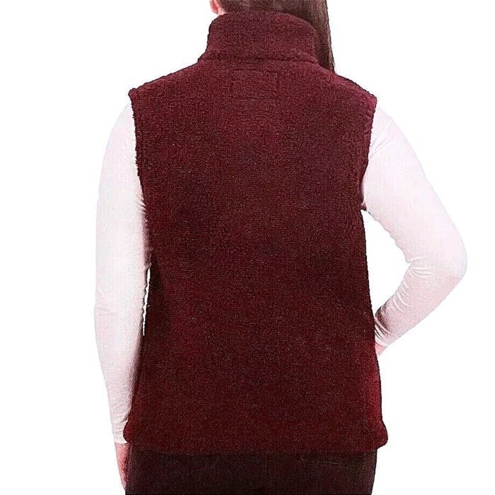 Sage Collective Women's Sherpa Fleece Full Zip Vest Burgundy Plaid Lined  Size M - Picture 2 of 12
